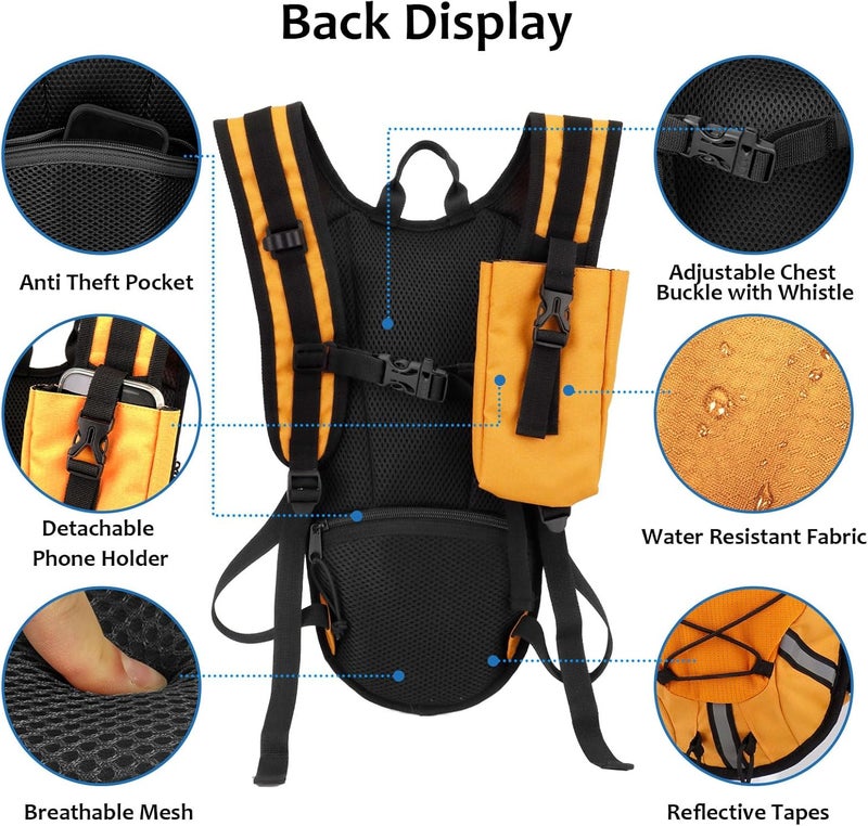 DEVONWIDE Lightweight Hydration Backpack 2L Water Bladder Pack for Running, Cycling, Hiking – Anti-Theft Water Backpack with Phone Holder, Trekking Pole Holder & Reflective Strips for Men & Women - Image 4